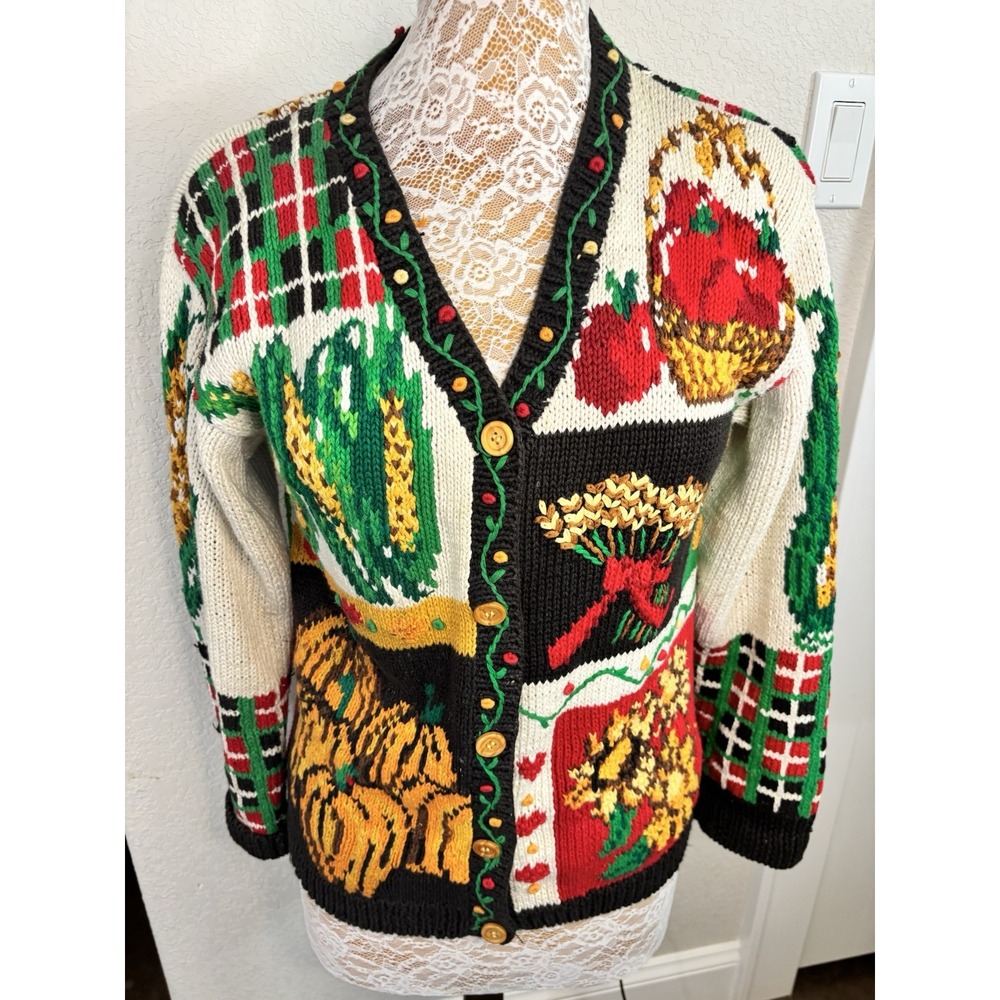 Vintage The Eagles Eye Hand Knit Autumn Patchwork Wmn's Cardigan S Cottagecore